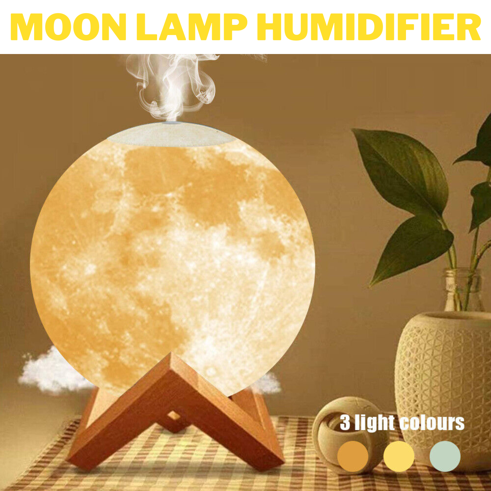 Moon Lamp Light Ultrasonic Air Humidifier Essential Oil Aroma Diffuser 880ML