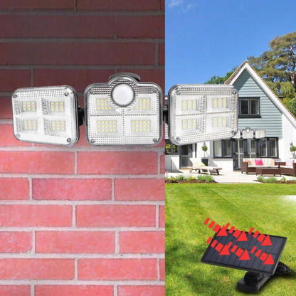 3 Head 138 Led Solar Powered Motion Sensor Light Outdoor Security Flood Lamp