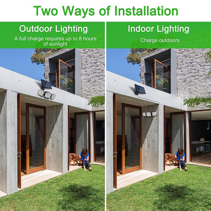 3 Head 138 Led Solar Powered Motion Sensor Light Outdoor Security Flood Lamp