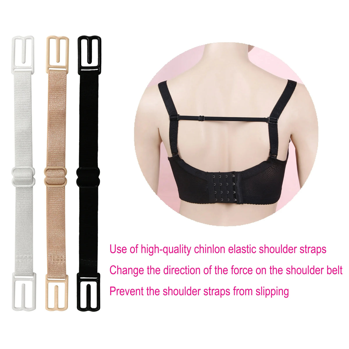 Adjustable Band Bra Strap Holder Lady Nonslip Elastic Strap Racer Clip 3PCS