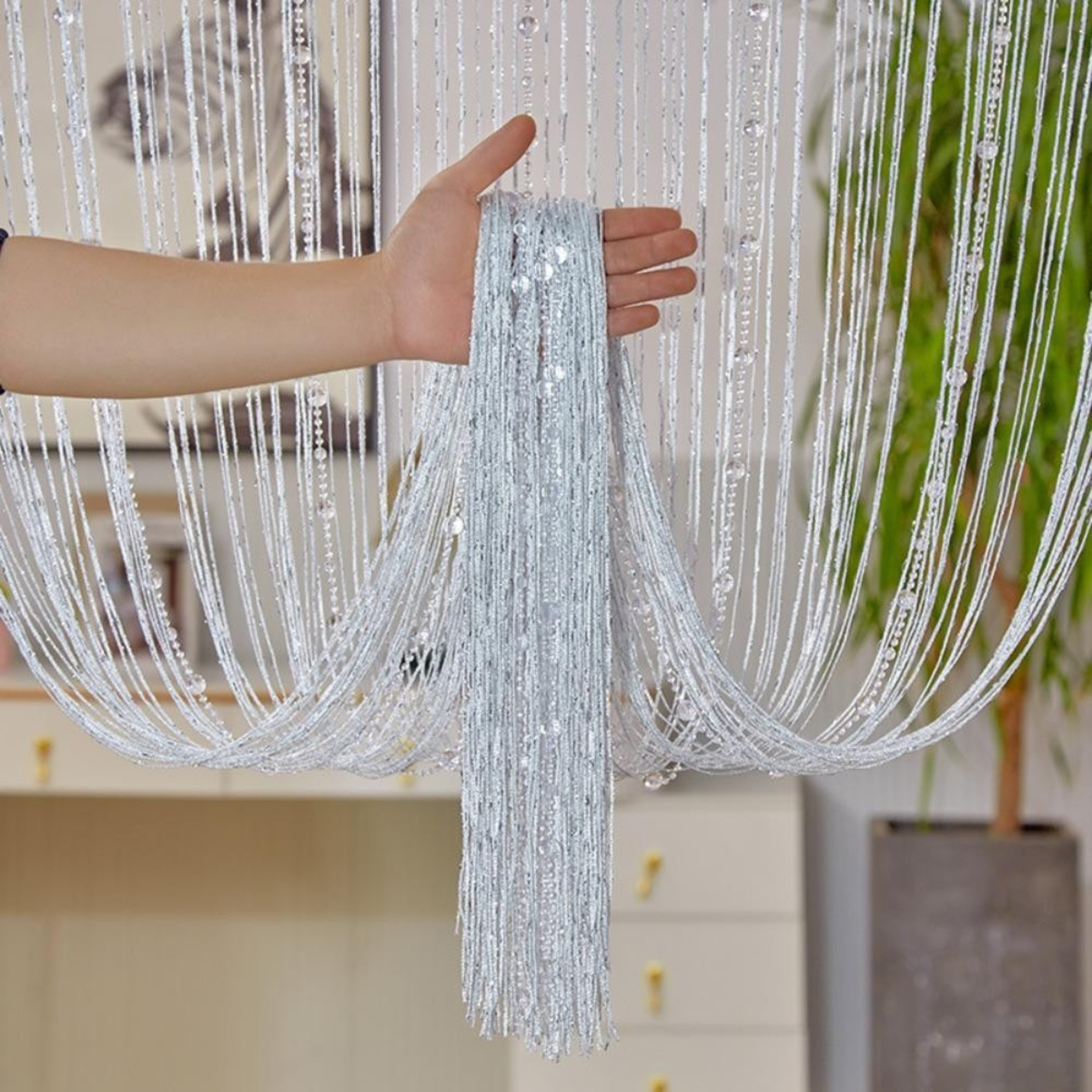 Tassel Decoration String Curtain Fly Screen Room Divider Silver-Grey