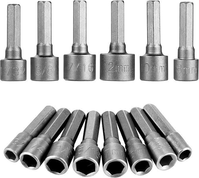 14x SAE Metric Socket Wrench Screw 1/4''Hex Shank Nut Driver Drill Bit Set