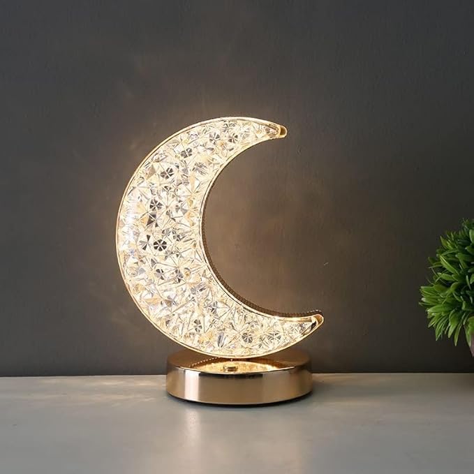 USB Rechargeable LED Bedside Table Lamp Crystal Night Light Touch Control Moon