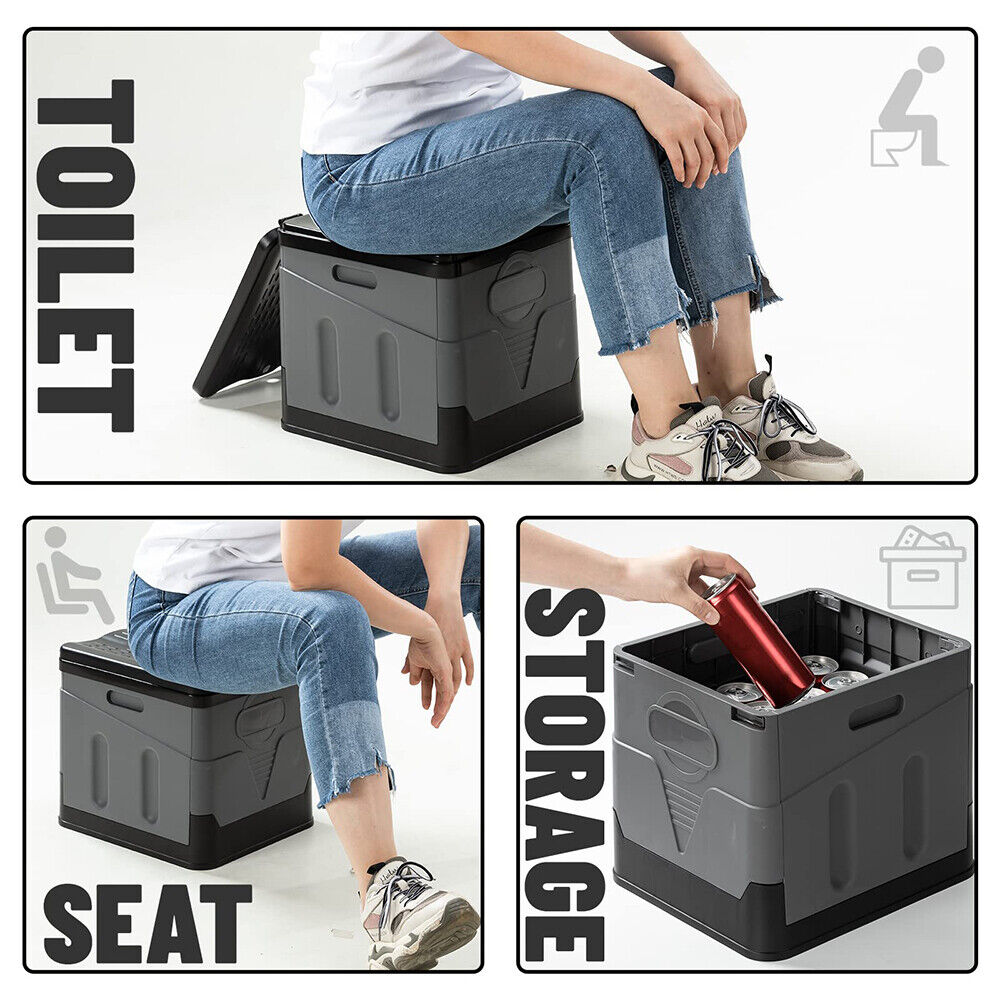 Potty Commode Bucket Seat Travel Bag Portable Folding Camping Toilet Outdoor 20L