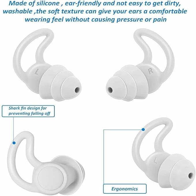 2x Noise Cancelling 4 Layers Ear Plugs Soft Reusable Silicone Sleep Study Grey