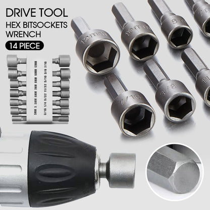 14x SAE Metric Socket Wrench Screw 1/4''Hex Shank Nut Driver Drill Bit Set