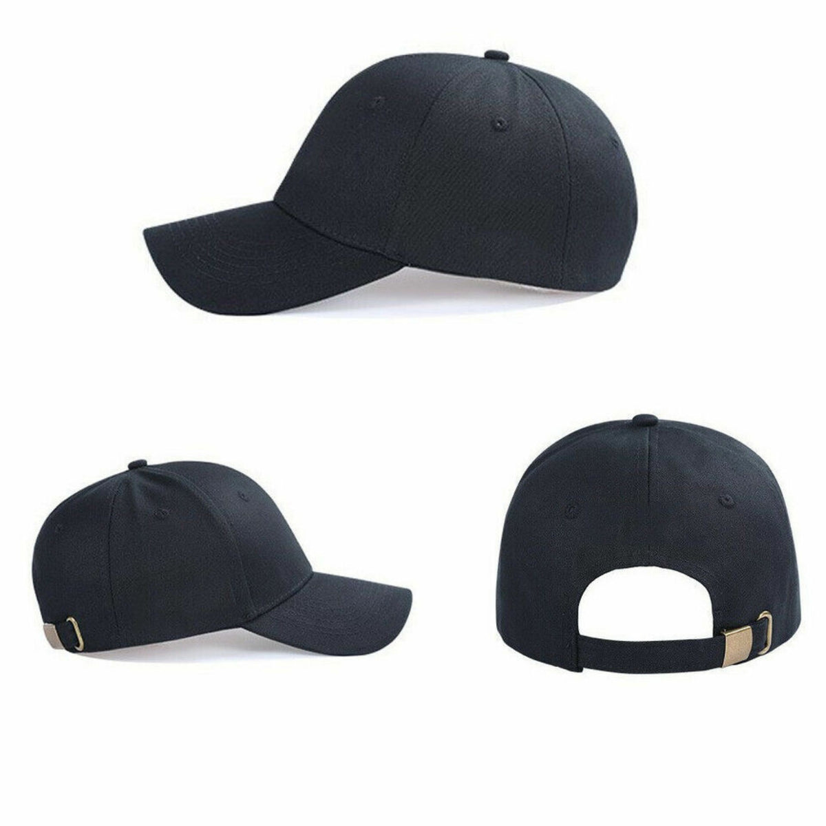 Black Trucker Cap Adjustable Baseball Hat Unisex Plain Hip Hop Perma Curve