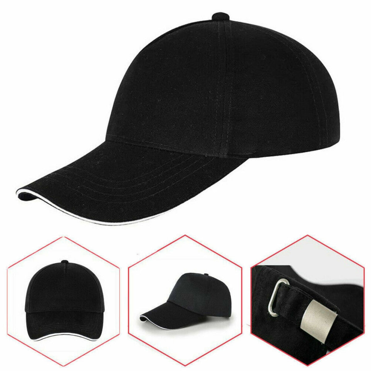 Black Trucker Cap Adjustable Baseball Hat Unisex Plain Hip Hop Perma Curve