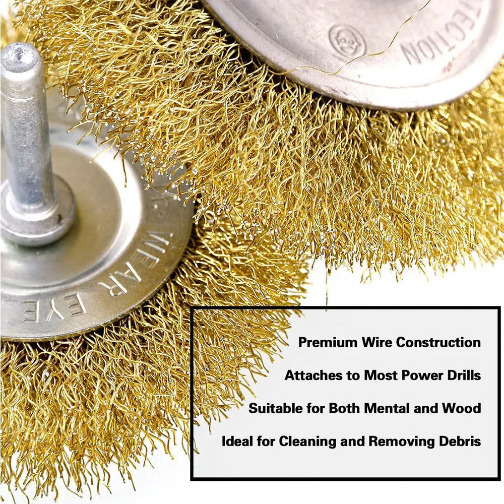Drill Steel Metal Cleaning Rust Sanding Brass Wire Brush Cup Wheel Set