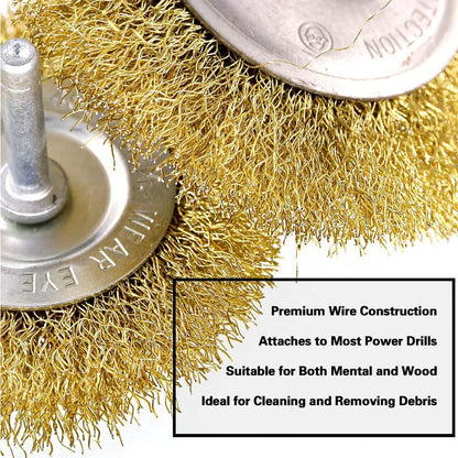 Drill Steel Metal Cleaning Rust Sanding Brass Wire Brush Cup Wheel Set
