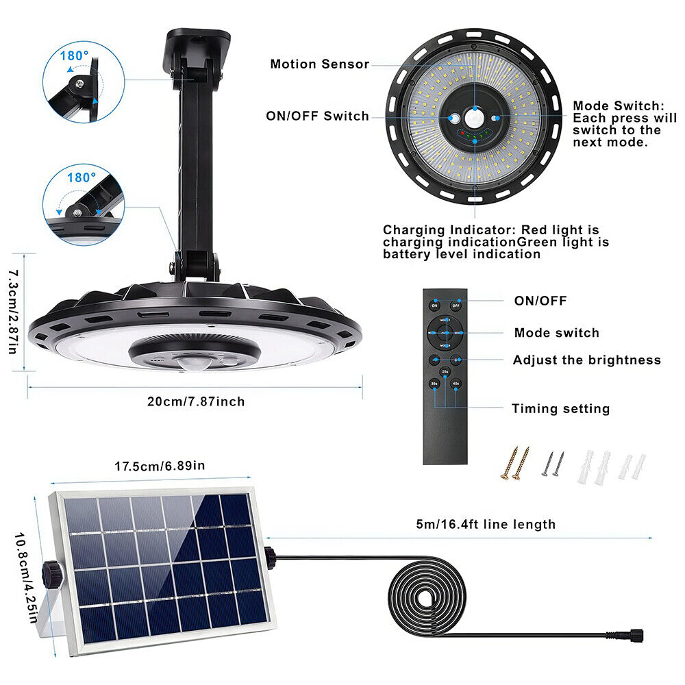Shed Light Hanging Garage Motion Sensor Pendant LED Solar Ceiling Garden Lamp