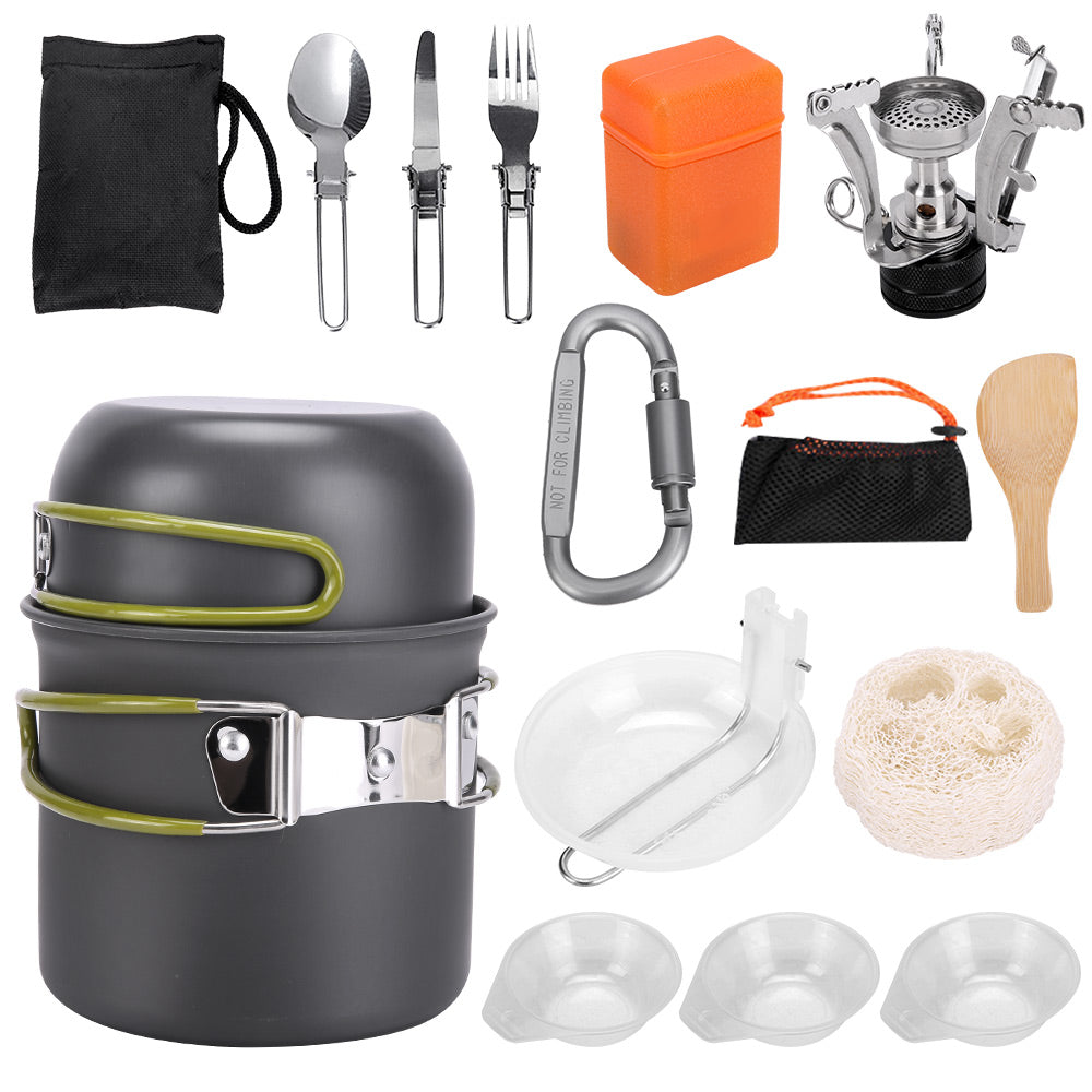 Hiking Cooking Tableware Kit Portable Camping Cookware Set Outdoor Pot Gas Stove