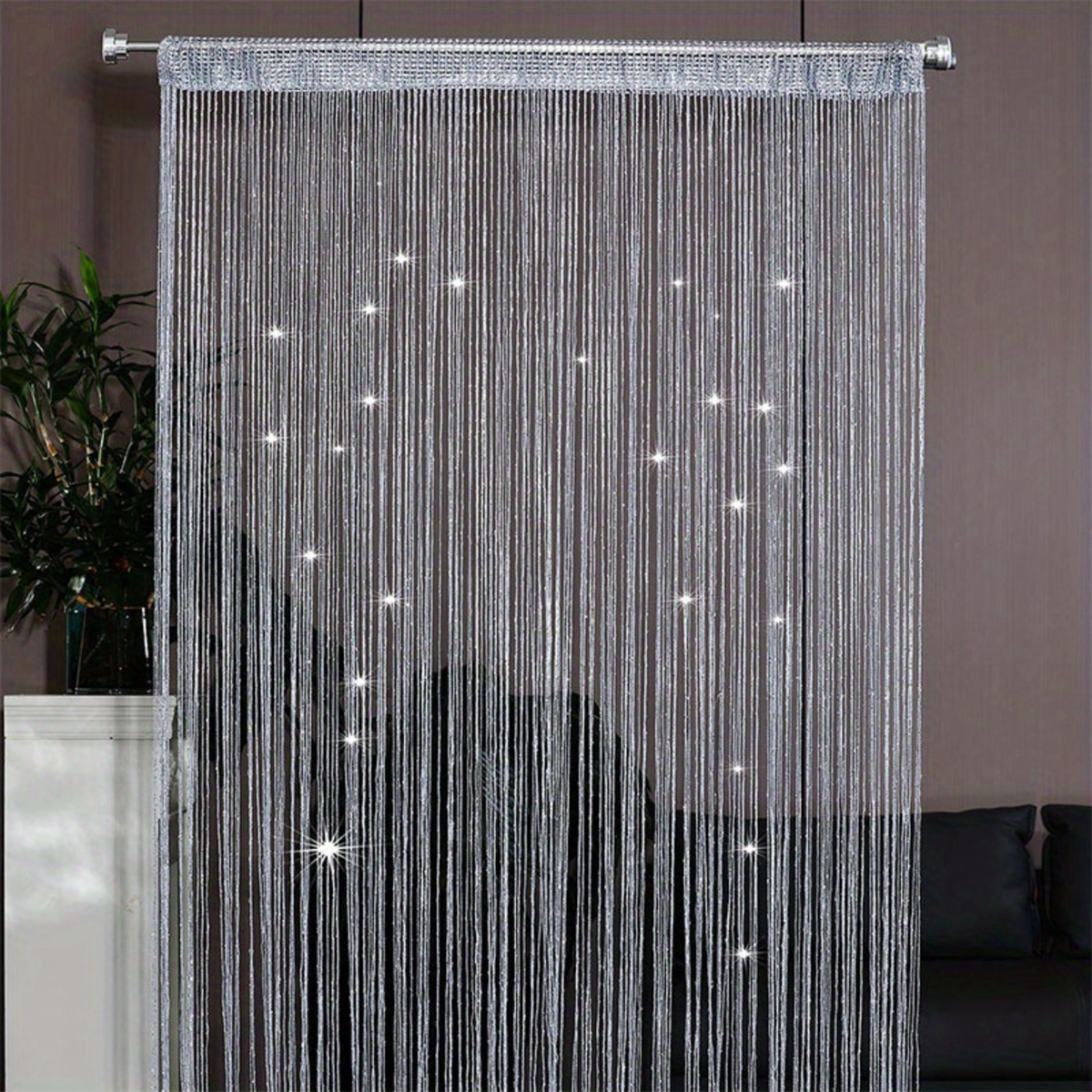 Tassel Decoration String Curtain Fly Screen Room Divider Silver-Grey