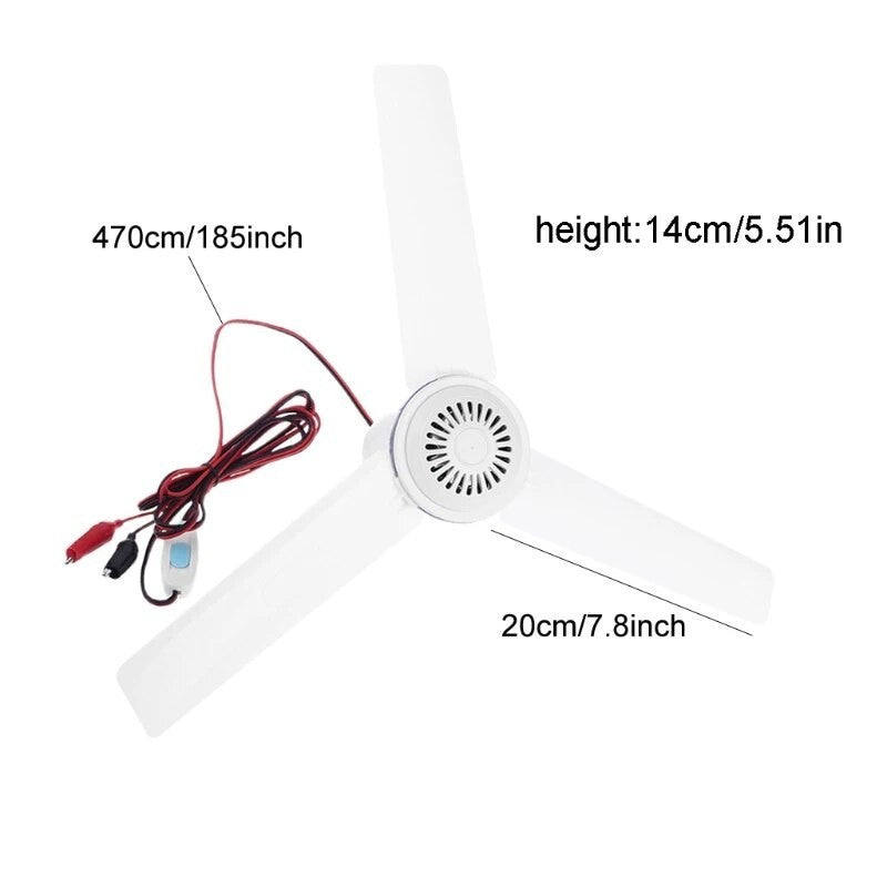 3 Blade Caravan Camping Portable 12V Ceiling Fan Solar Power 0.7AMP