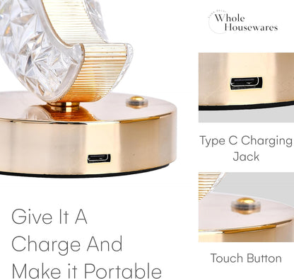 USB Rechargeable LED Bedside Table Lamp Crystal Night Light Touch Control Moon