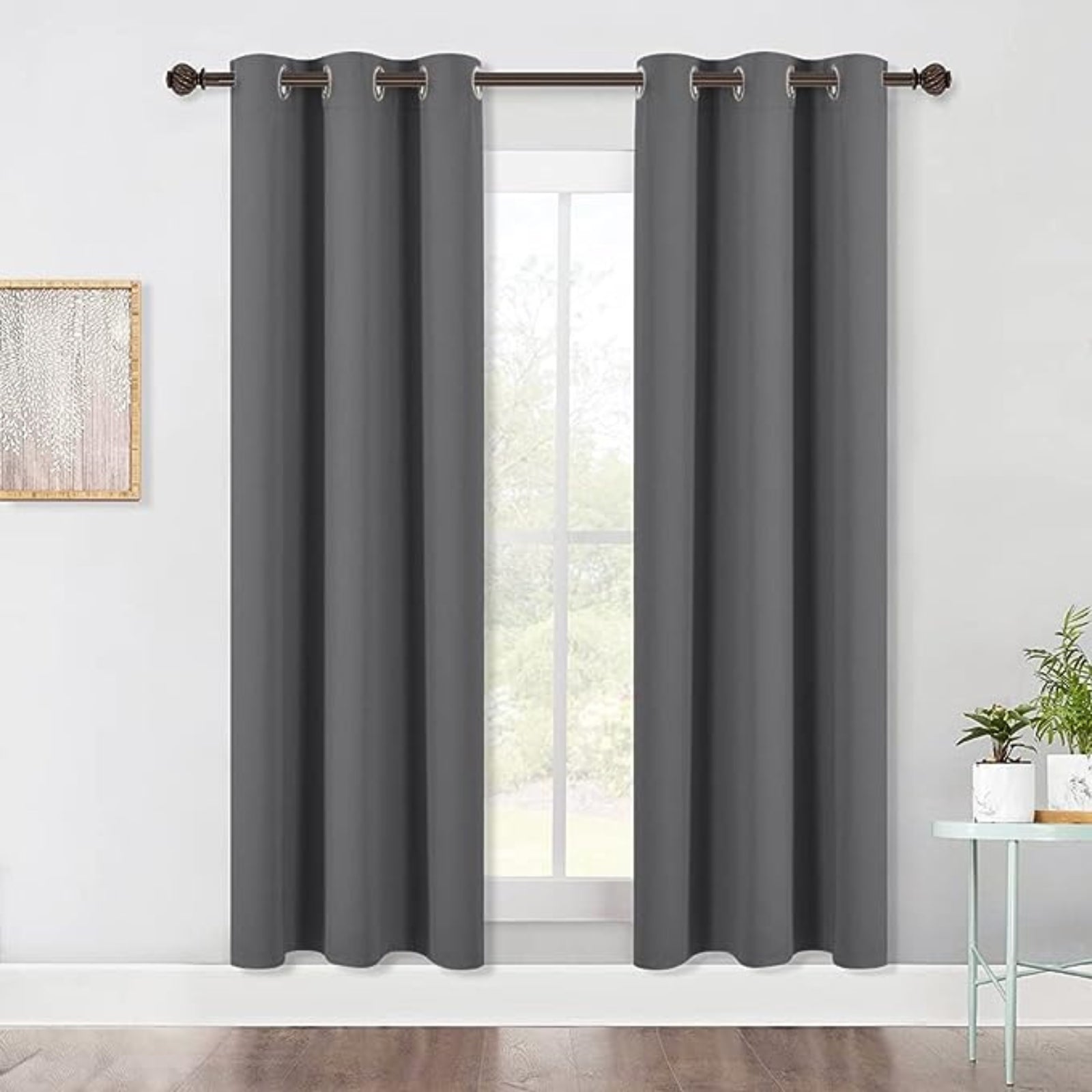 2pcs Blockout Curtains Draperies Pair Eyelet For Blackout Bedroom Window Grey