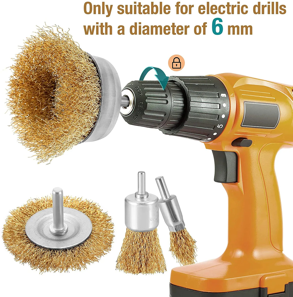 Drill Steel Metal Cleaning Rust Sanding Brass Wire Brush Cup Wheel Set