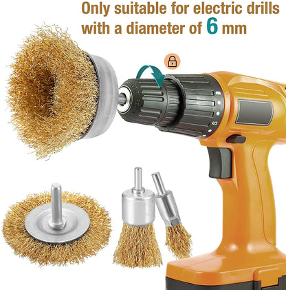 Drill Steel Metal Cleaning Rust Sanding Brass Wire Brush Cup Wheel Set