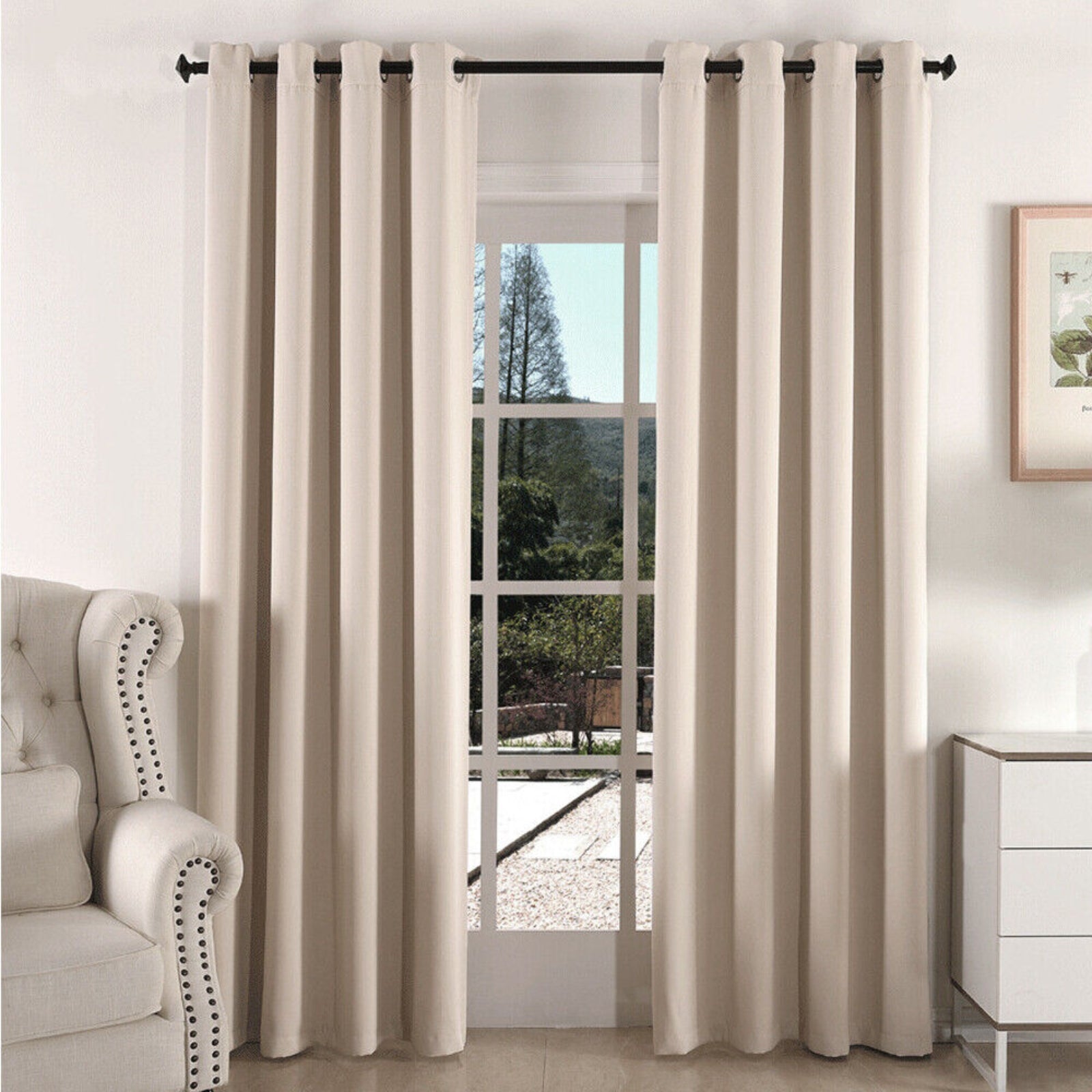 2pcs Blockout Curtains Draperies Pair Eyelet For Blackout Bedroom Window Beige