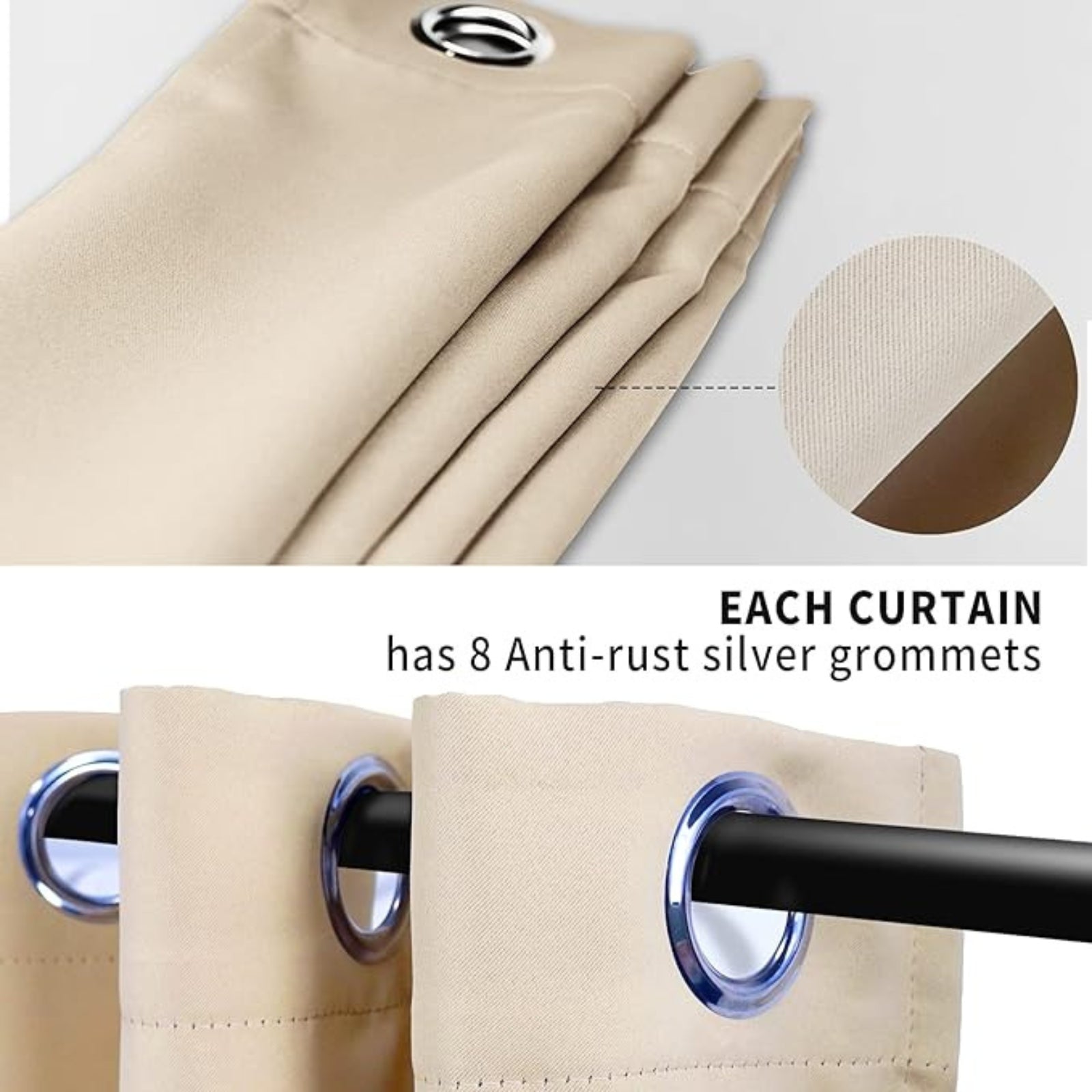 2pcs Blockout Curtains Draperies Pair Eyelet For Blackout Bedroom Window Beige