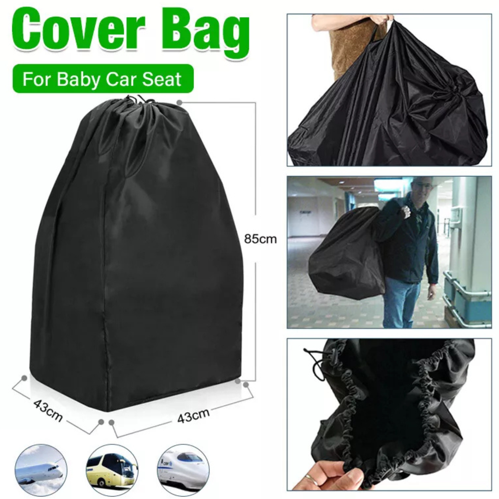 Baby Seat Cover Carry Bag Car Travel Seat Bag Travel Plane Black