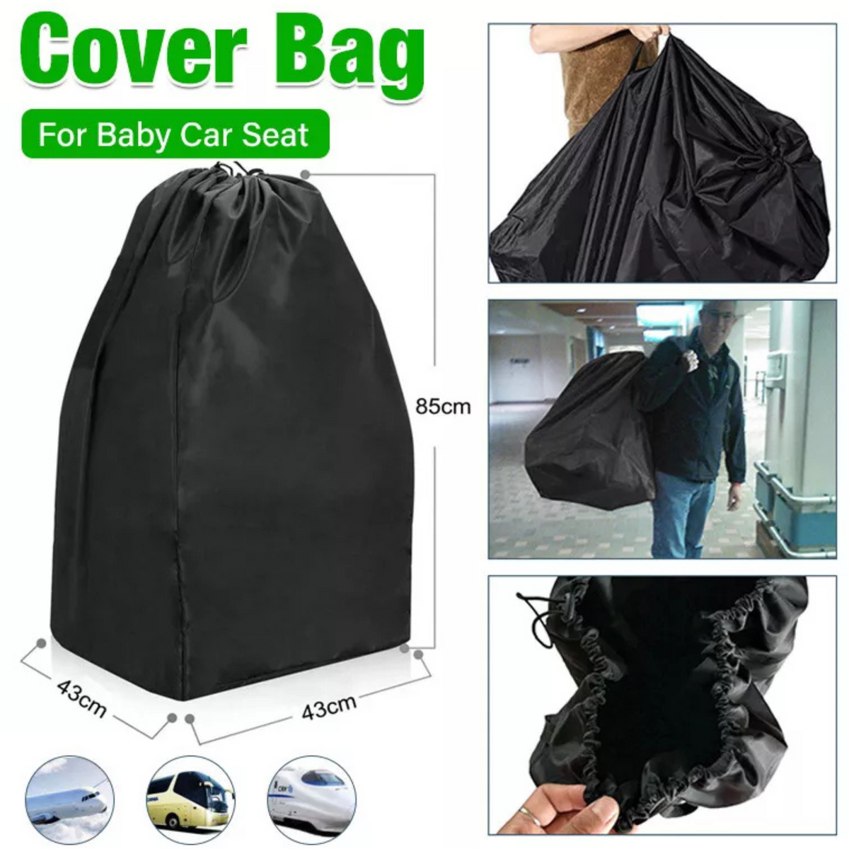 Baby Seat Cover Carry Bag Car Travel Seat Bag Travel Plane Black