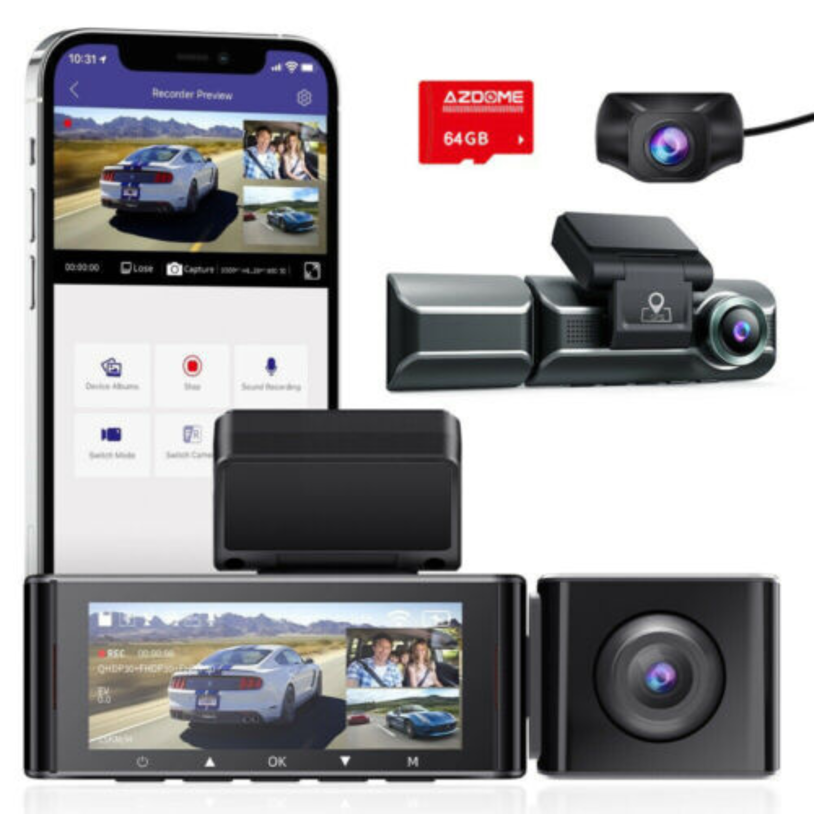 Dash Cam Dual 1080P AZDOME M550 4K Camera Recorder GPS WIFI IR G-Sensor 64GB