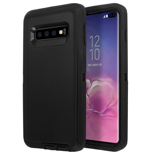 Shockproof Heavy Duty Armor Cover 3 Layers Samsung Galaxy S10 Black