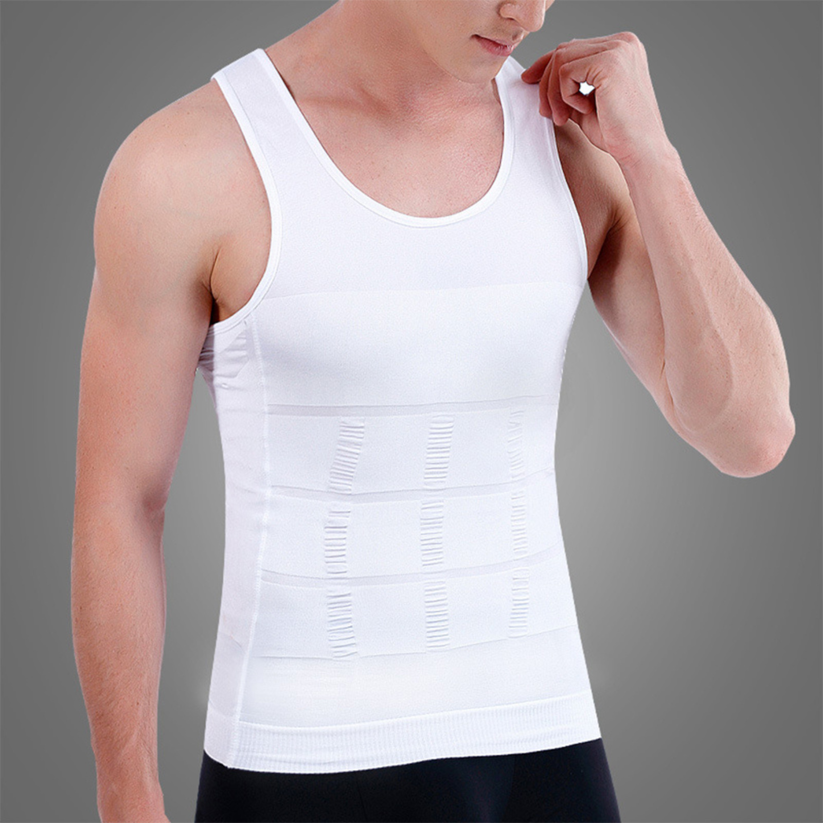 Compression Vest Body Shaper Underwear Mens Slimming White Medium