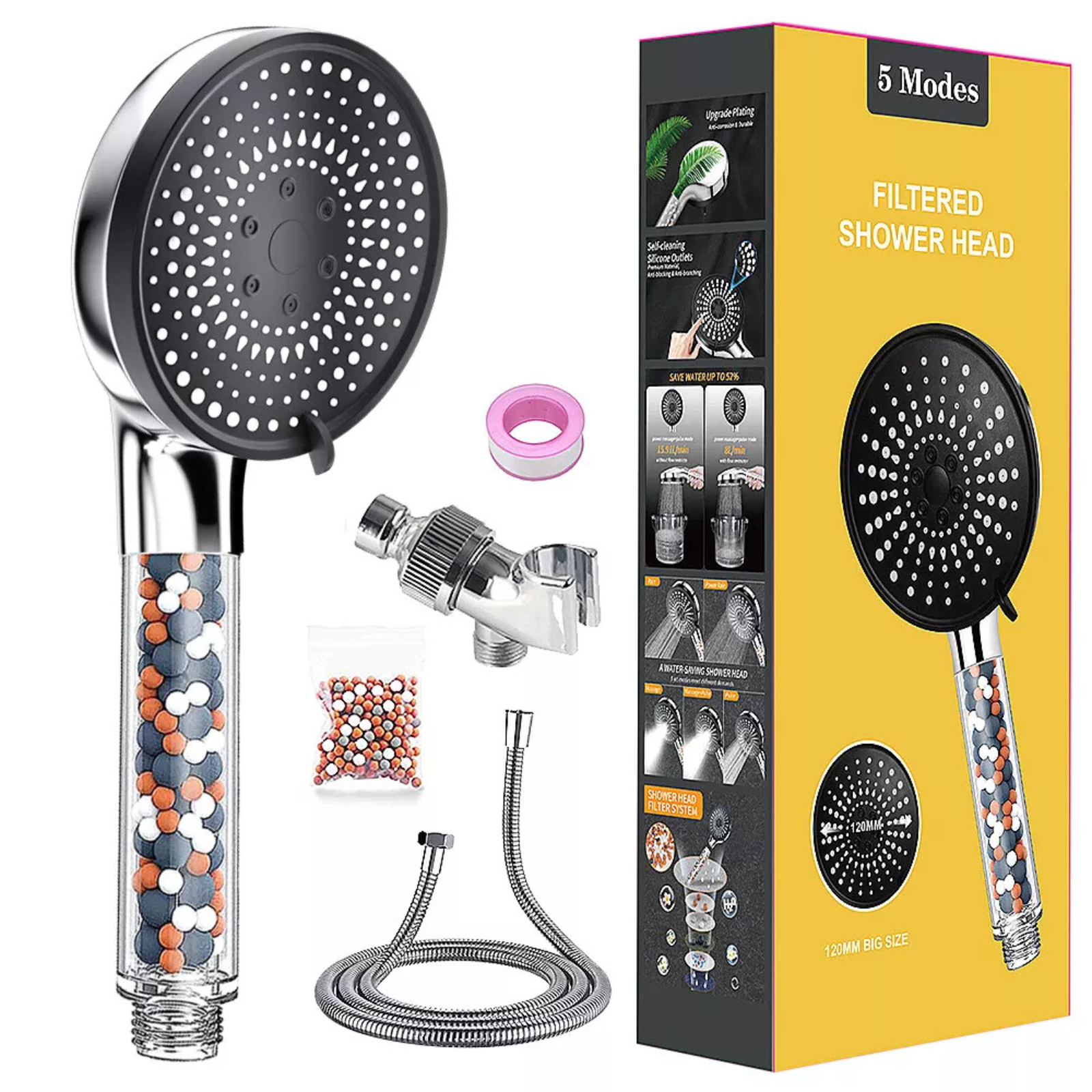 5-in-1 Tap Filter Spare Mineral Bead Removes Toxins 5 Modes Mineral Shower Head