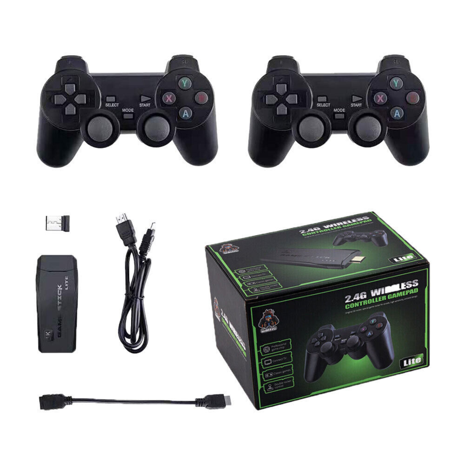 4K HDMI Game Stick Retro Gaming Console + 2 Wireless Controllers ...