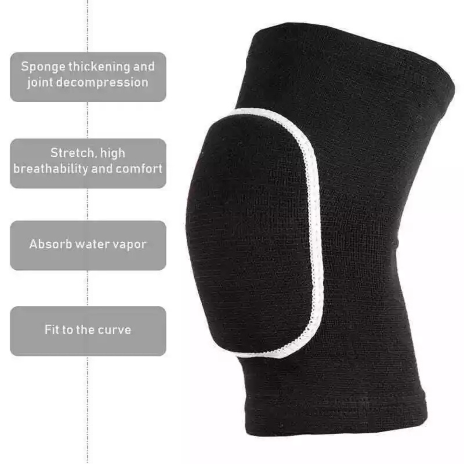 1 Pair Black Construction Knee Pads with Impact Protection Large