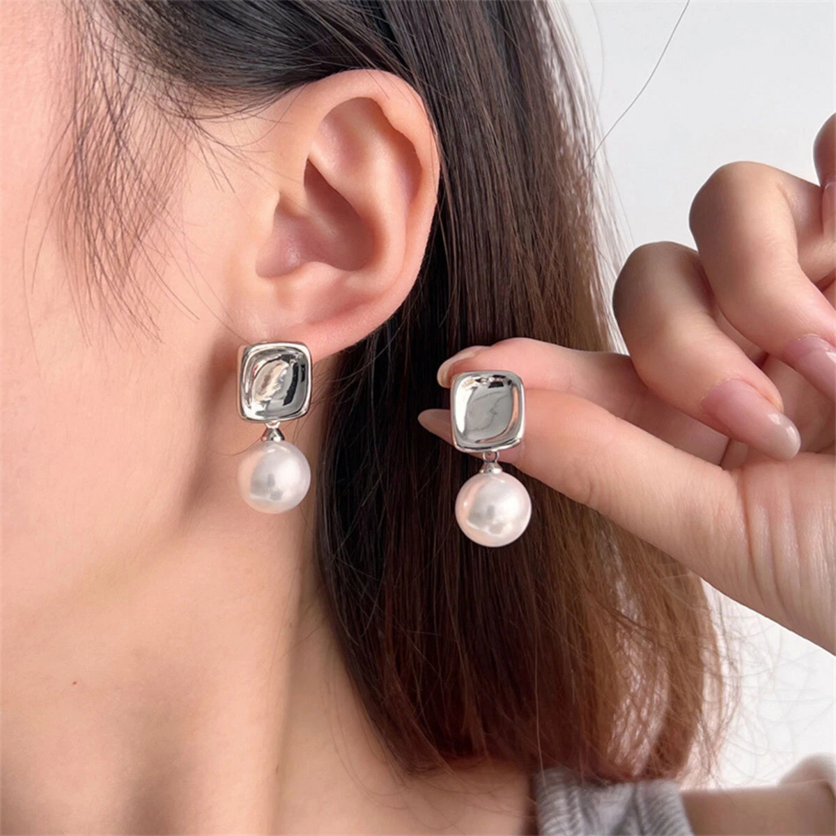 Square Elegant Imitation Pearl Earrings Style Timeless Classic Jewelry