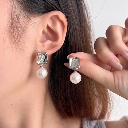 Square Elegant Imitation Pearl Earrings Style Timeless Classic Jewelry