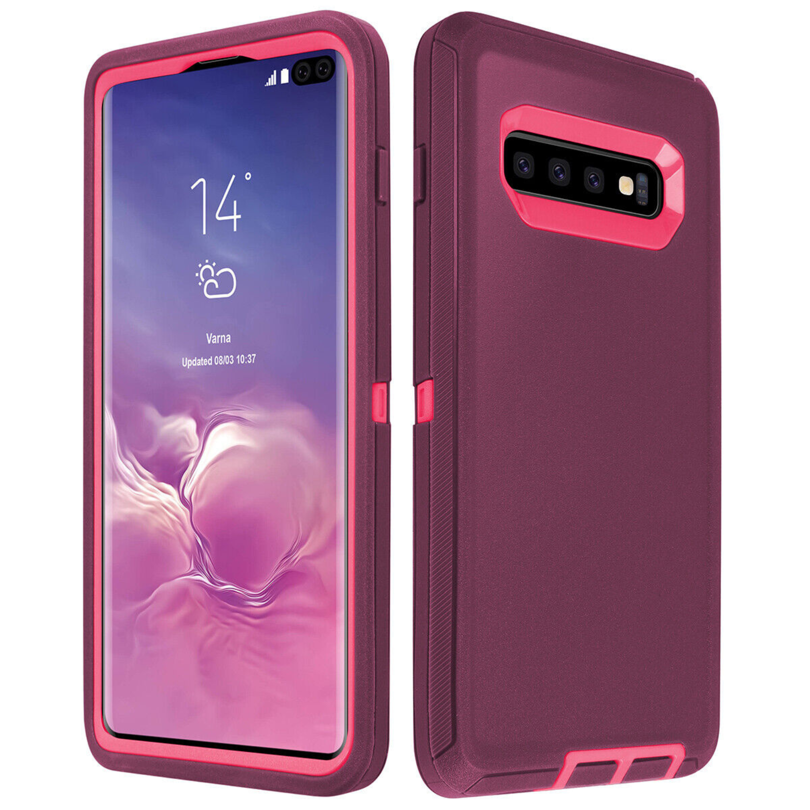 Shockproof Heavy Duty Armor Cover 3 Layers Samsung Galaxy S10+ Rose Pink/Purple