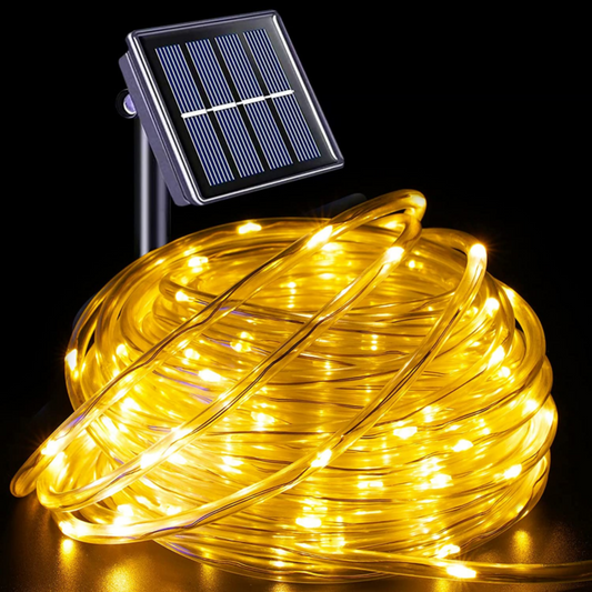 Warm White Solar Rope Fairy String Garden Lights 100 LED Outdoor Decor Strips