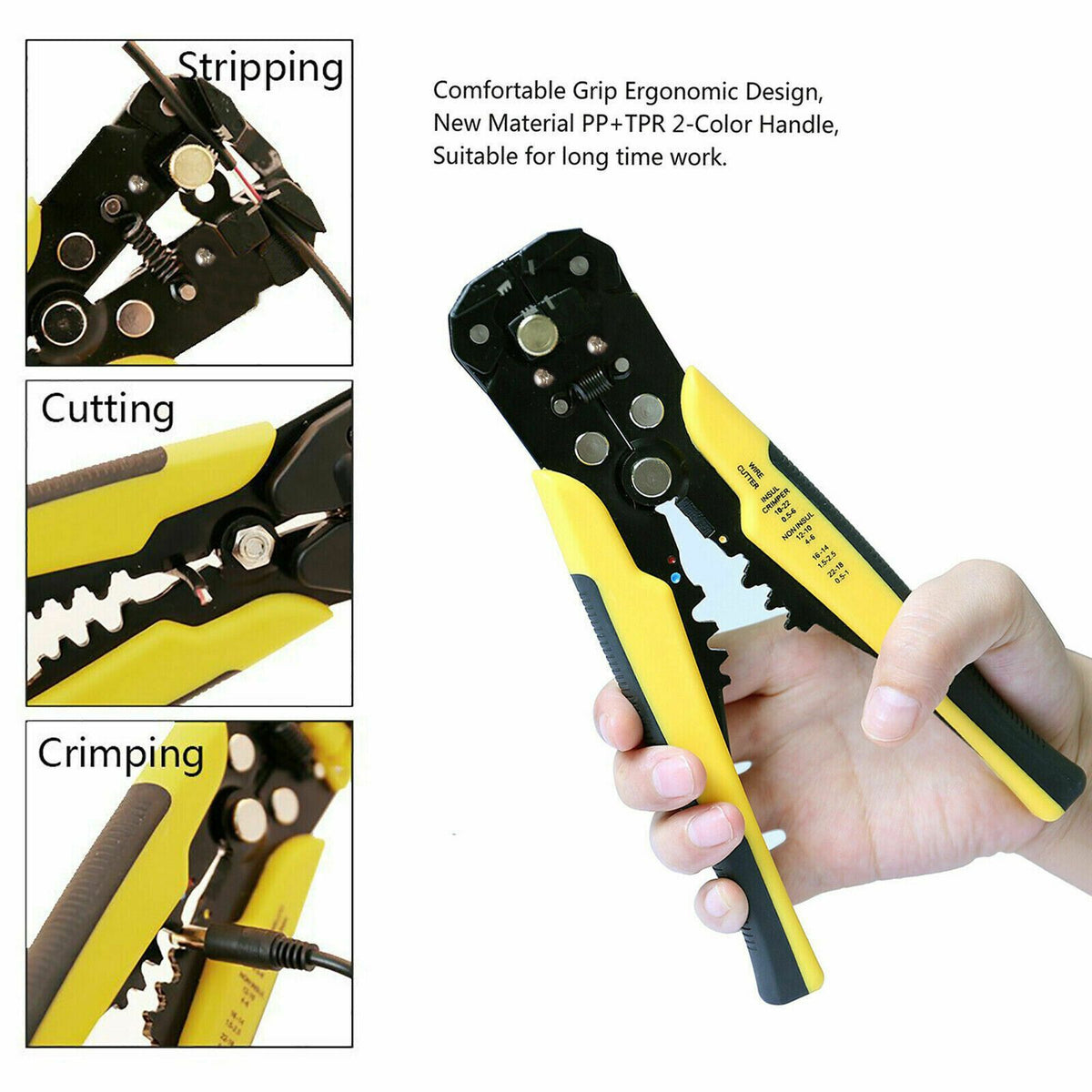 Yellow Pliers Stripper Tool Automatic Terminal Cutter Electric Cable Crimper