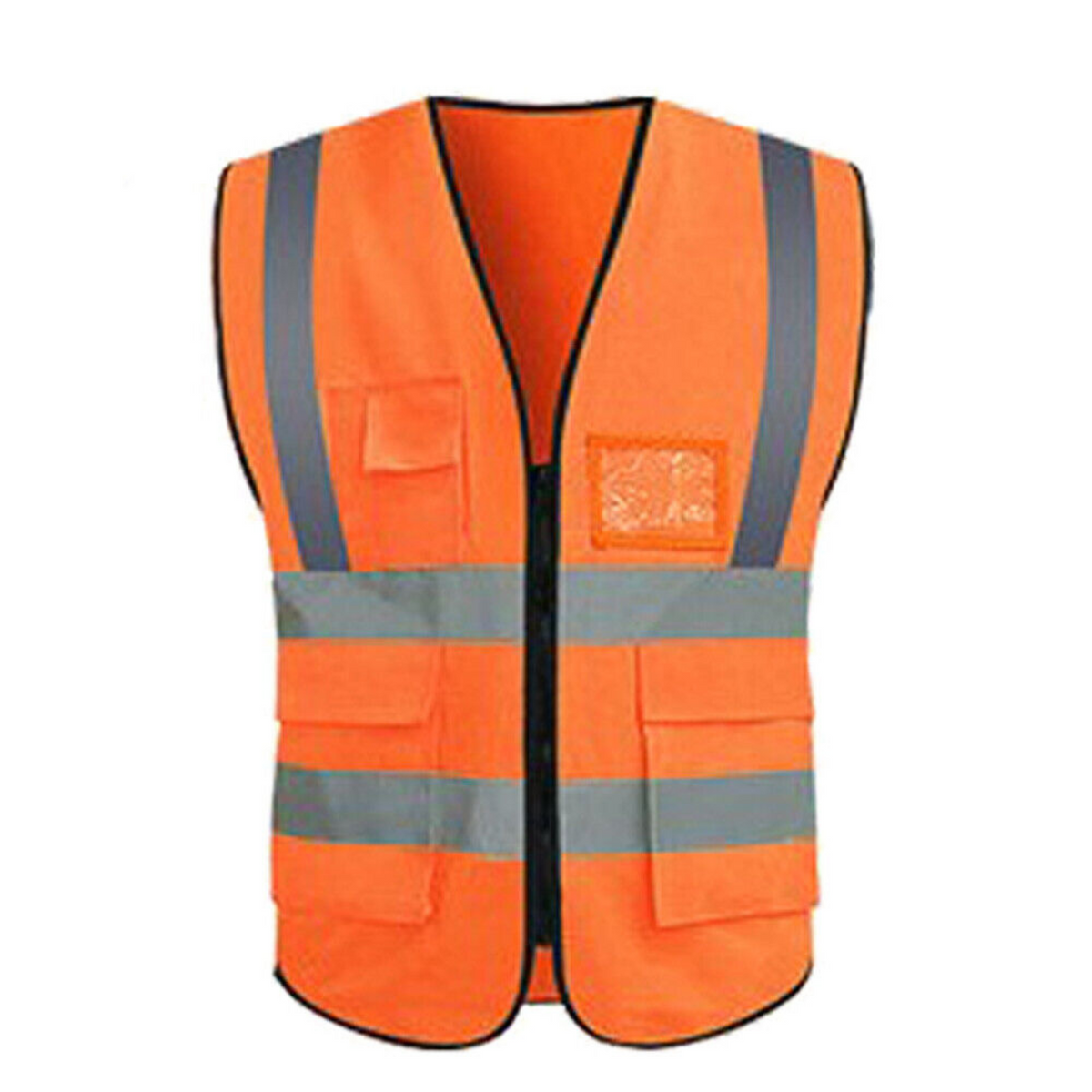 Reflective High Visibility Safety Vest Tape Zip Workwear Pocket Night Orange