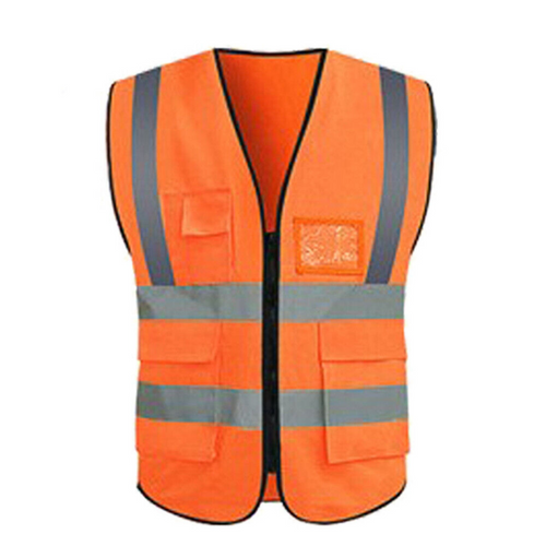 Reflective High Visibility Safety Vest Tape Zip Workwear Pocket Night Orange