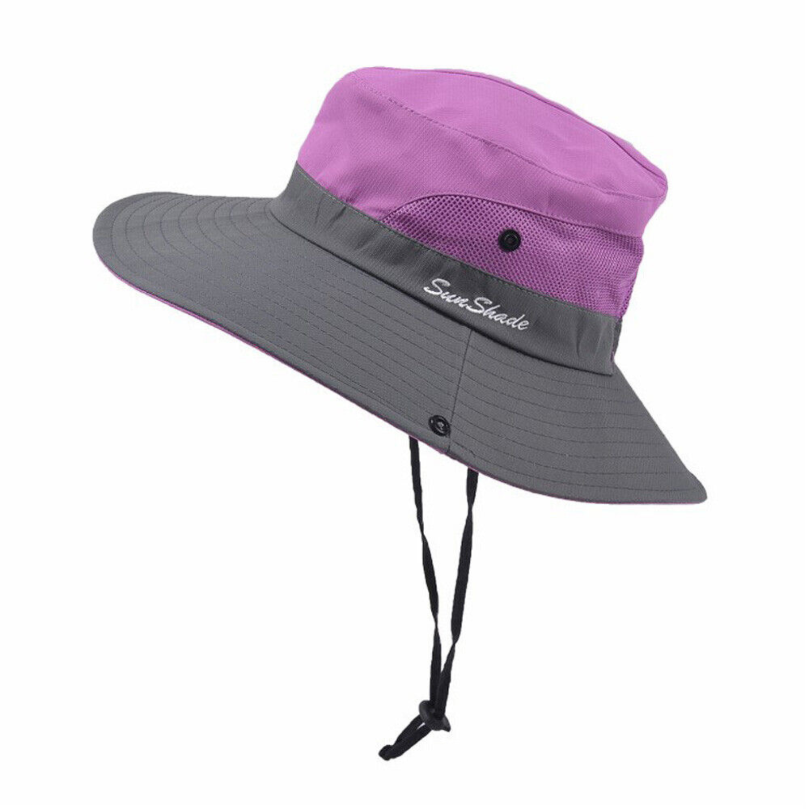 Hat Sun Protect Visor Summer Beach Cap Women Wide Brim Ponytail  Anti UV Purple