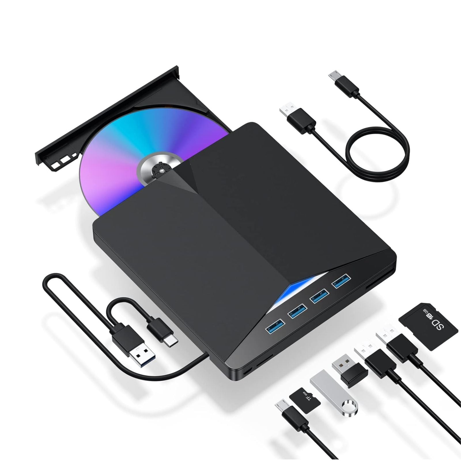 External Drive USB-C Player CD DVD Reader 3.0 Burner Hub/Slim PC 7 in 1 Writer