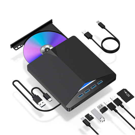 External Drive USB-C Player CD DVD Reader 3.0 Burner Hub/Slim PC 7 in 1 Writer