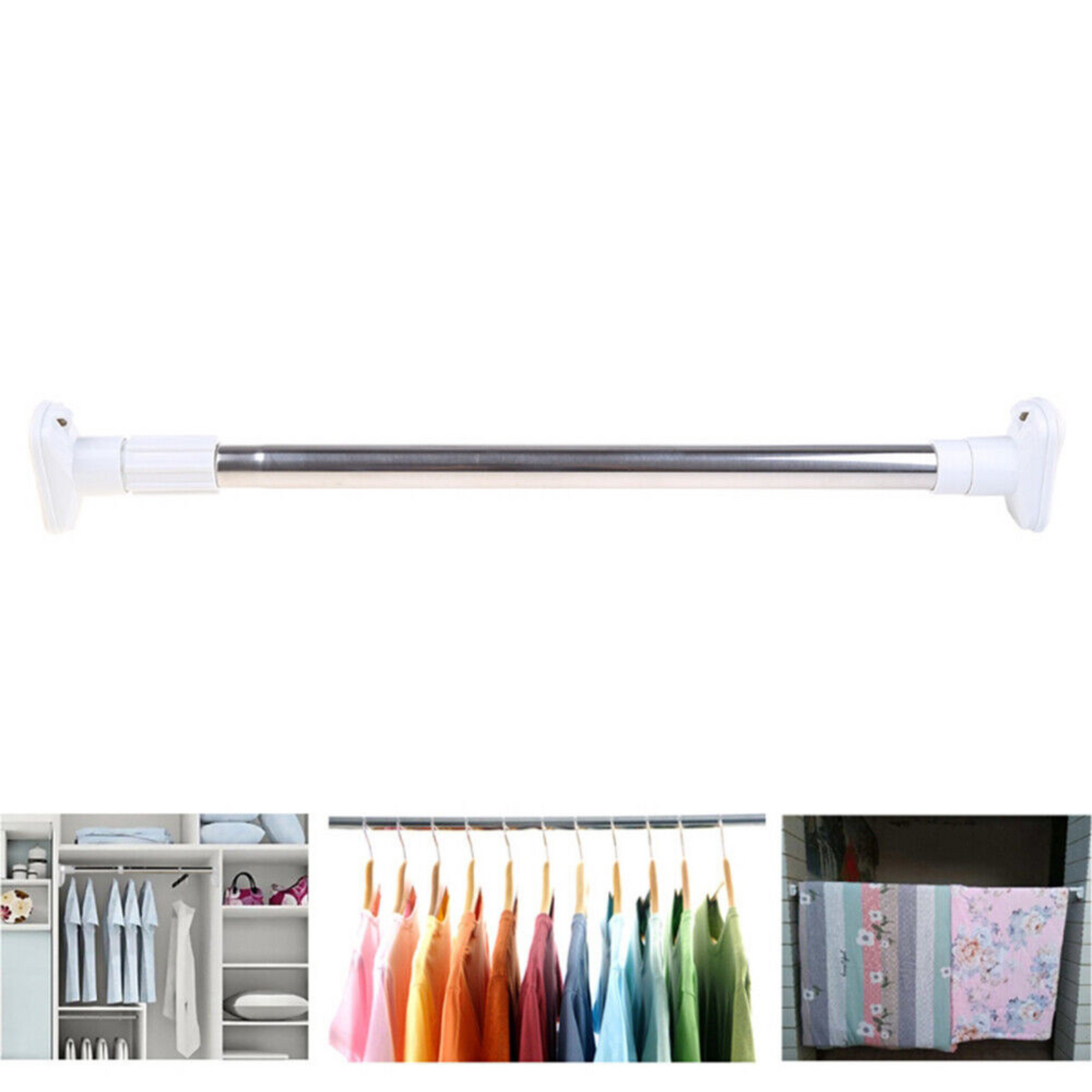 Extendable Rack Shower Adjustable Tension Rod Wind Curtain Closet Pole 100-184cm