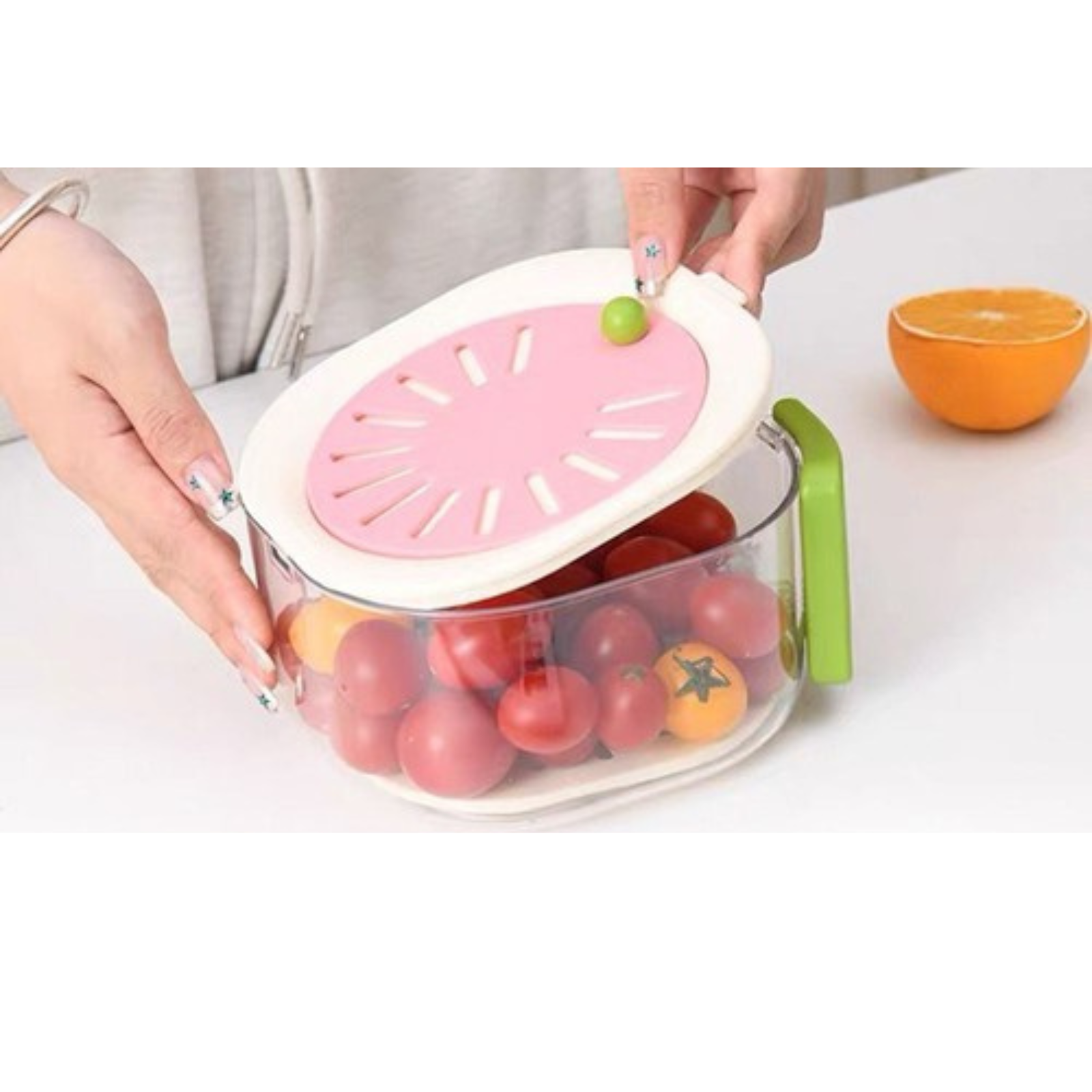 Pink Vegetable Washing Basin 2-in-1 Draining Preservation Kitchen Bowl
