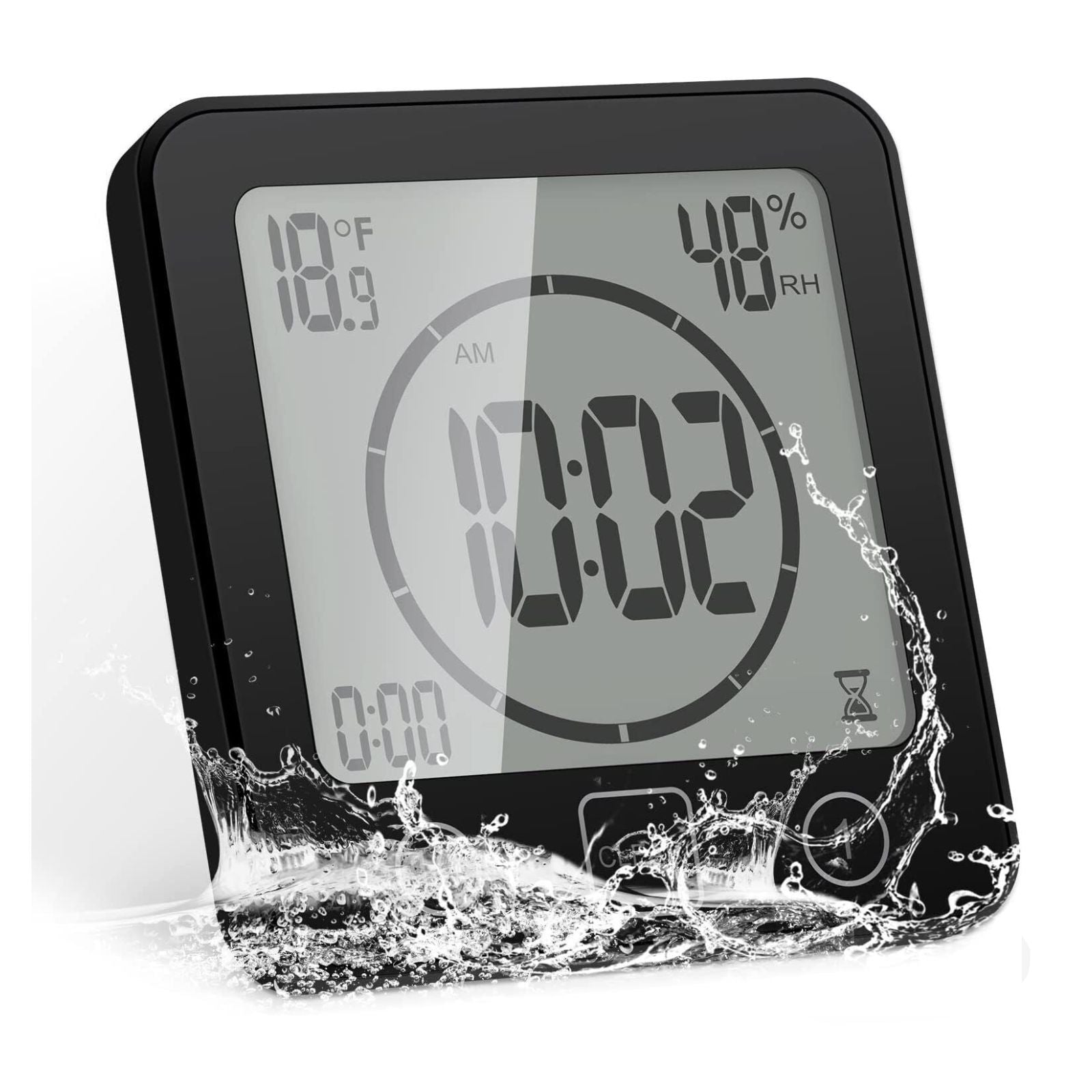 Shower Clock Timer Waterproof Digital Timer Temperature Meter Alarm Black