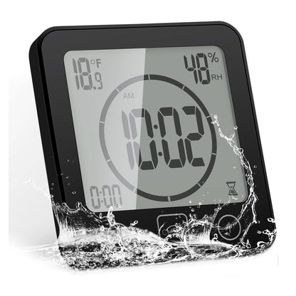 Shower Clock Timer Waterproof Digital Timer Temperature Meter Alarm Black