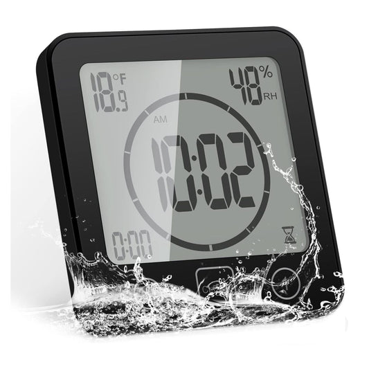Shower Clock Timer Waterproof Digital Timer Temperature Meter Alarm Black