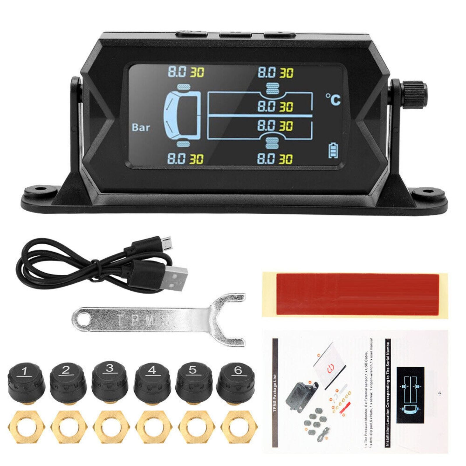 Tyre Pressure Monitoring System Digital LCD Caravan RV Trailer Sensors TPMS