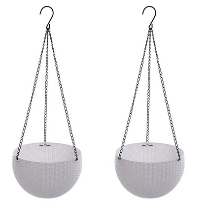 White 2pcs Flower Baskets Planters Hanger Landen Rattan Hanging Plant Pots