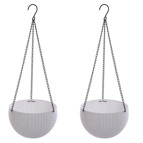 White 2pcs Flower Baskets Planters Hanger Landen Rattan Hanging Plant Pots